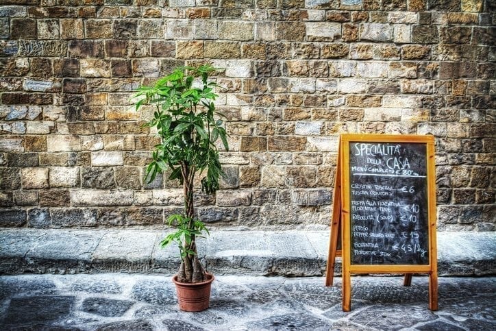 Restaurant menu written on a blackboard in Florence