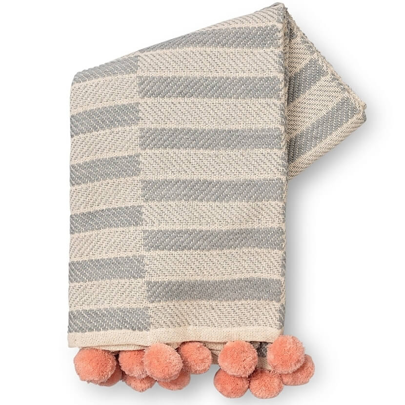 Oliver Bonas Woven Stripe Pom Pom Throw