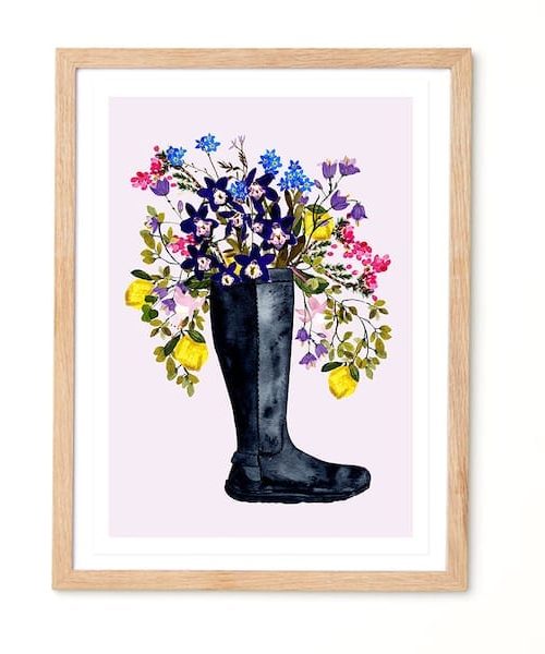 Studio Noodles Botanical Riding Boot Bouquet Eco Art Print