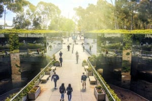 Mirrored pathway to Geisel Library, the main library at the University of California