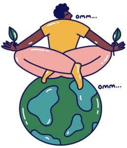 illustration of a person sitting on a globe of the earth meditating