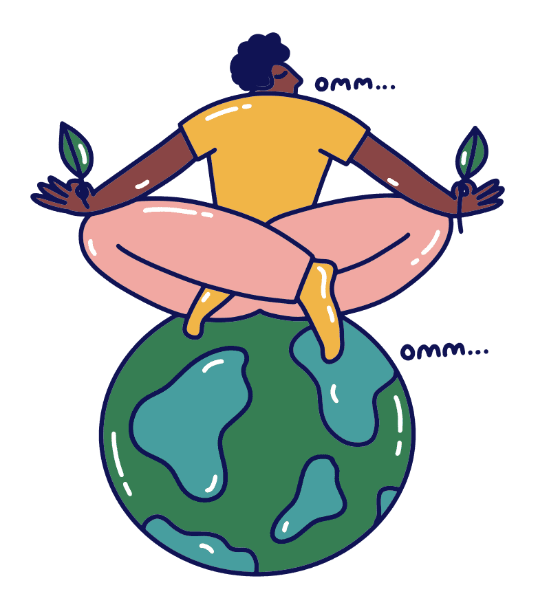 Illustration of person meditating on globe