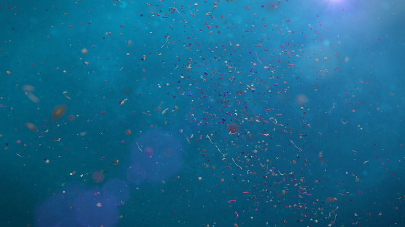 Underwater shot of microplastic and nurdle pollution