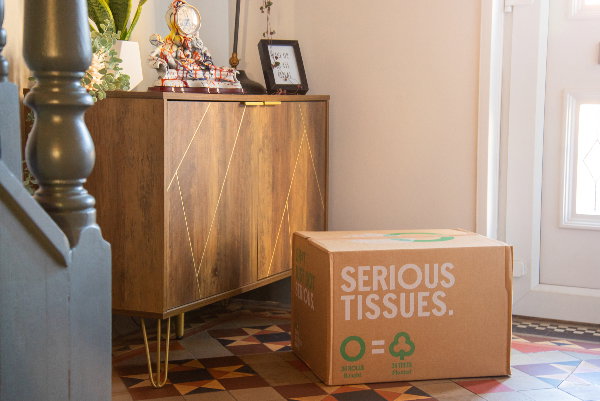 A box of Serious Tissues loo rolls