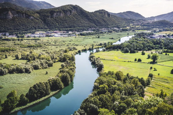 Po River running through cultivated fields