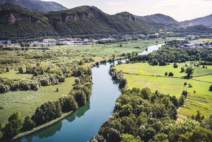 Po River running through cultivated fields