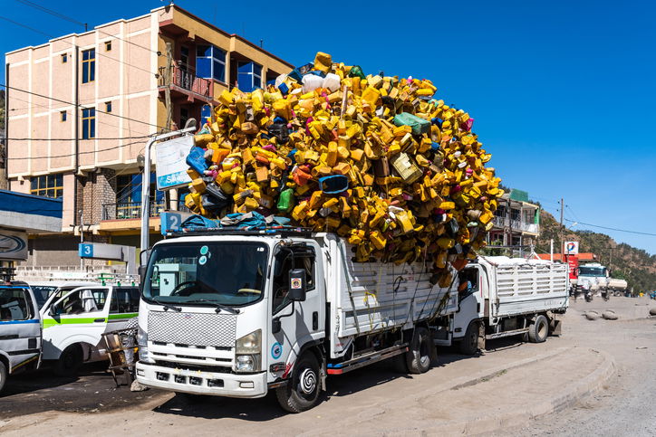 Truck with plastic bottles between Gheralta and Lalibela in Tigray, Northern Ethiopia