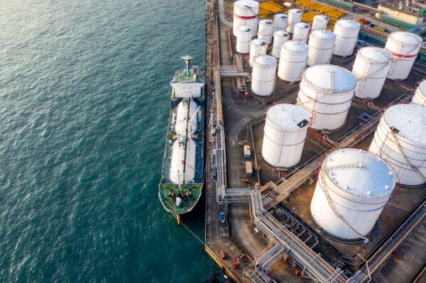Aerial view of oil Storage tank in the port in Tsing Yi, Hong Kong