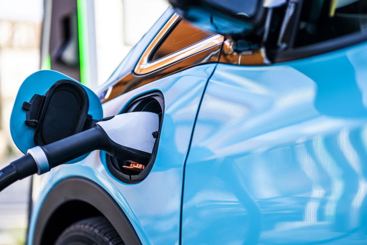 Close-up of an electric car charging