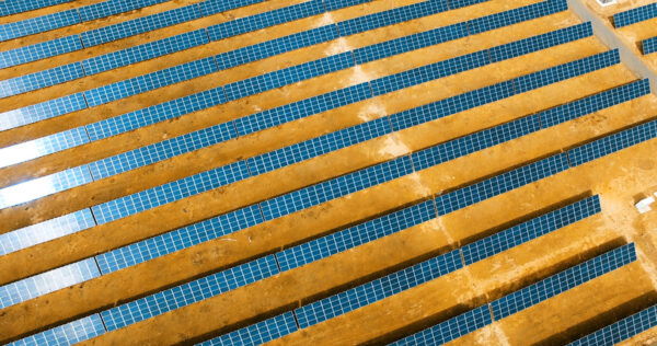 Aerial view of a solar thermal power station in the desert