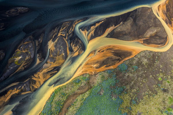 Glacial rivers of Iceland, captured from a helicopter