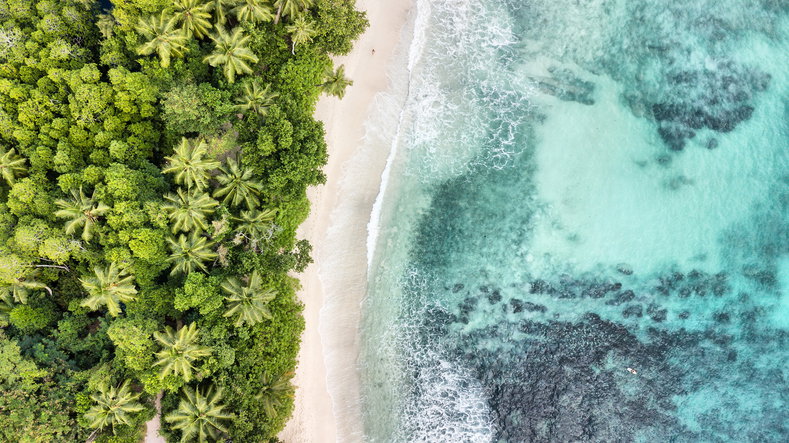Aerial view of Anse Takamaka, Mahe Island, Seychelles