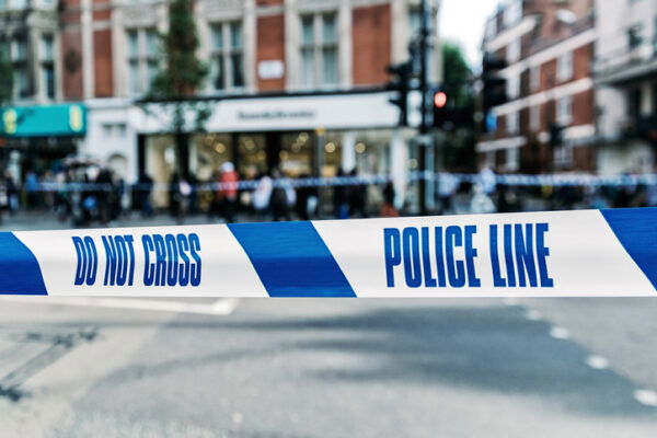 Safety police line tape on crime scene