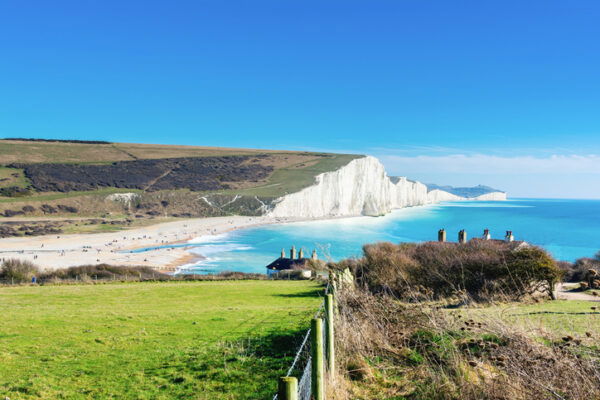Walk to Cuckmere Haven beach near Seaford, East Sussex, England