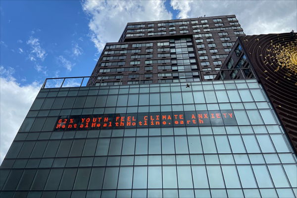 Climate Mental Health Hotline on the Climate Clock in Union Square, NYC
