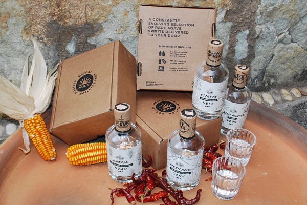 Mezcal Appreciation Society box with bottles of mezcal